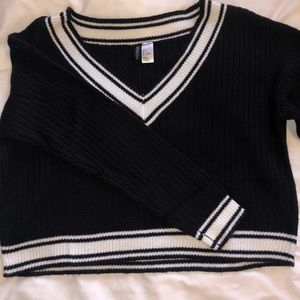 Varsity Cropped V Neck Sweater